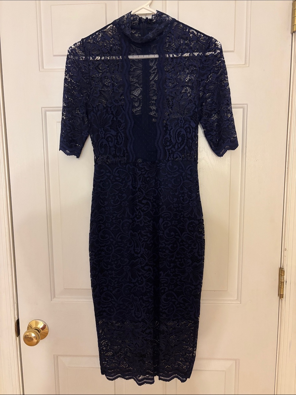 Express Navy Lace Midi Dress with High Neck
